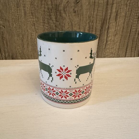 Vintage Holiday Reindeer Mugs Set of 4 Fair Isle Nordic Christmas Cocoa Bar - Picture 3 of 10
